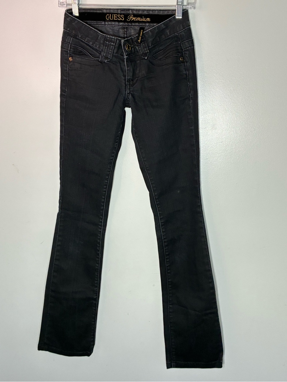 Vintage Guess Premium Black Coated Waxed Jeans 23